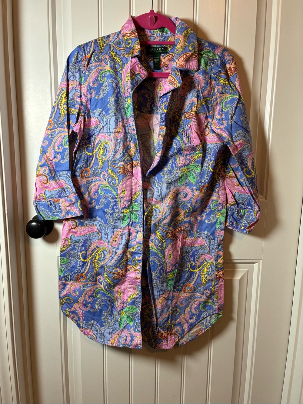 Ralph Lauren Blue and Pink Paisley Cotton Button-Down Shirt